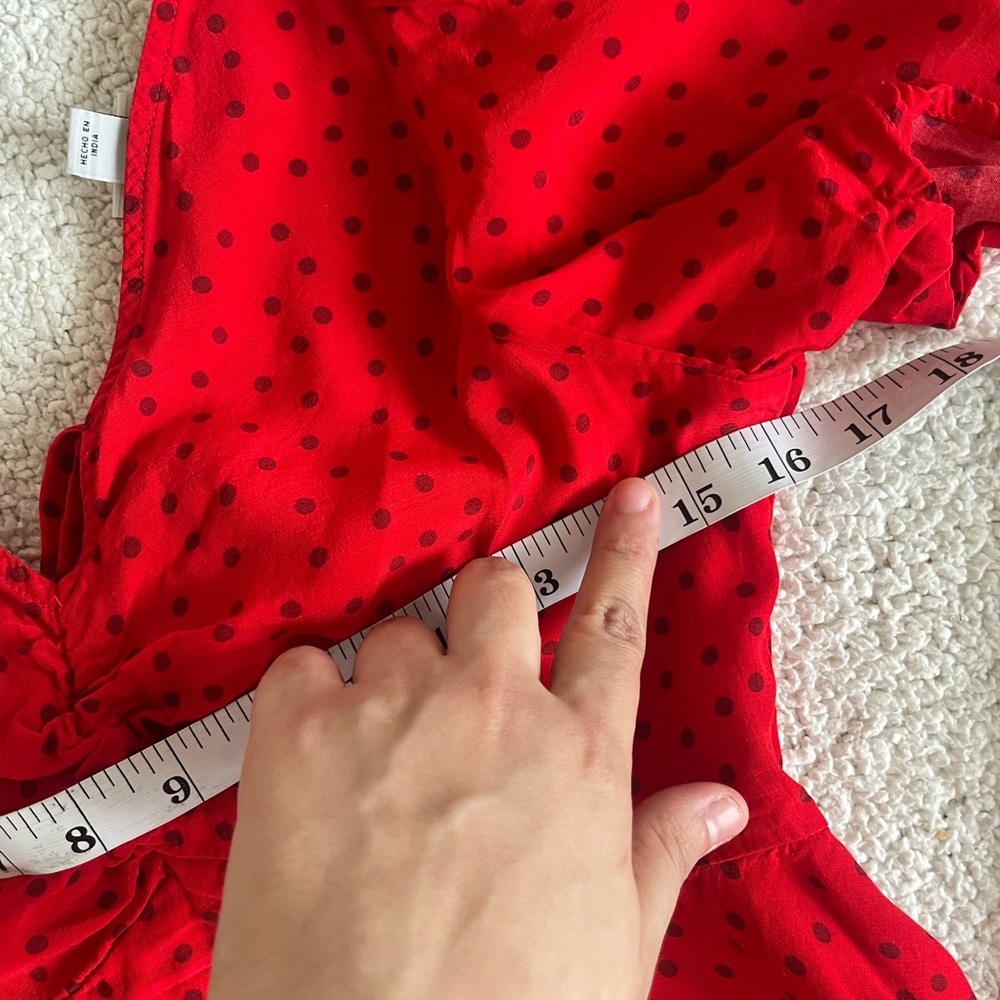 a new day romantic cottage vibrant Red and Black Polka Dot Blouse XS - Picture 10 of 12